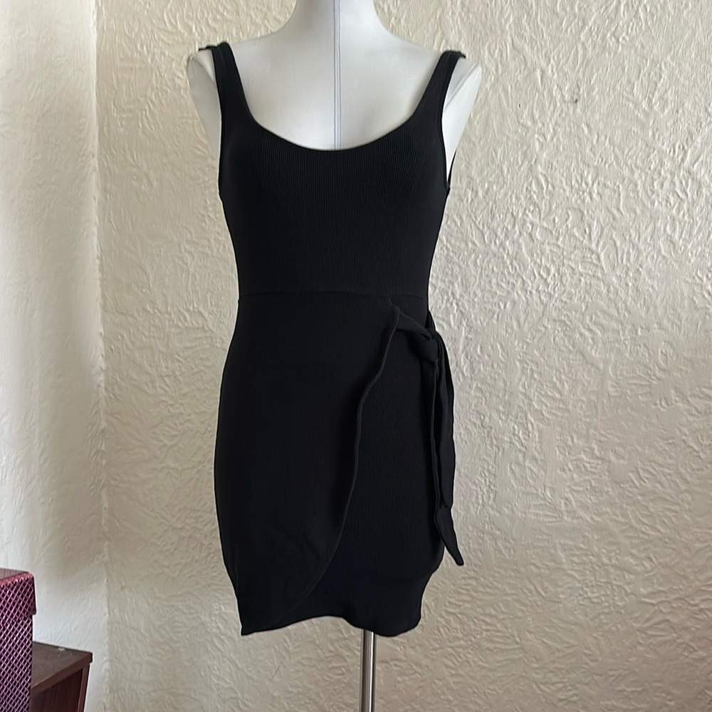 Zara Black Ribbed Pull On Faux Wrap Skirt Mini Dress Medium